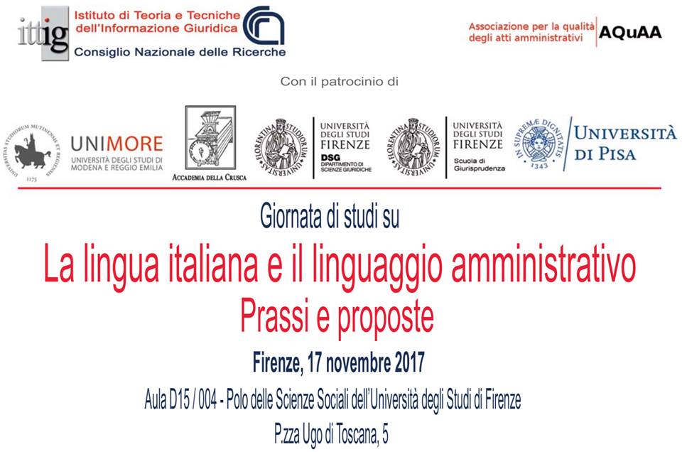 Locandina La lingua italiana e il linguaggio amministrativo