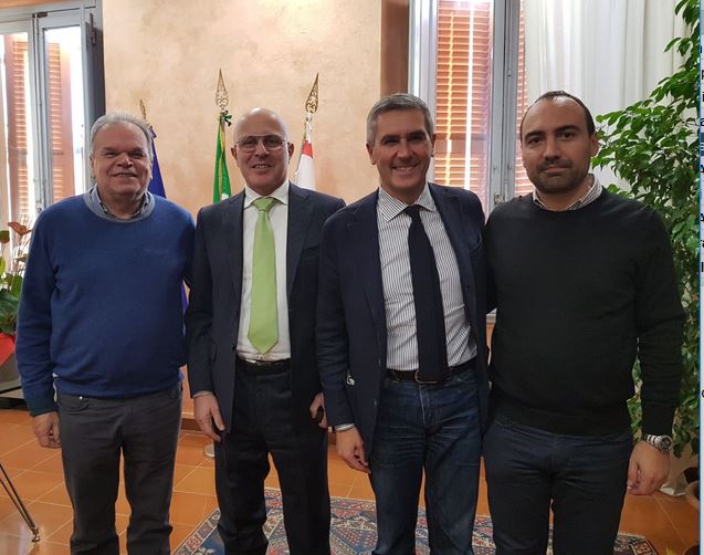 Nella foto da sinistra il sindaco Lorenzini, Marco Bottino, presidente del Consorzio Medio Valdarno, Marco Masi, direttore del Genio Civile Medio Valdarno e l'assessore Simone Calamai