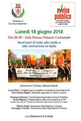 Locandina incontro 'Venti anni di lotta alle mafie e alla corruzione in Italia'