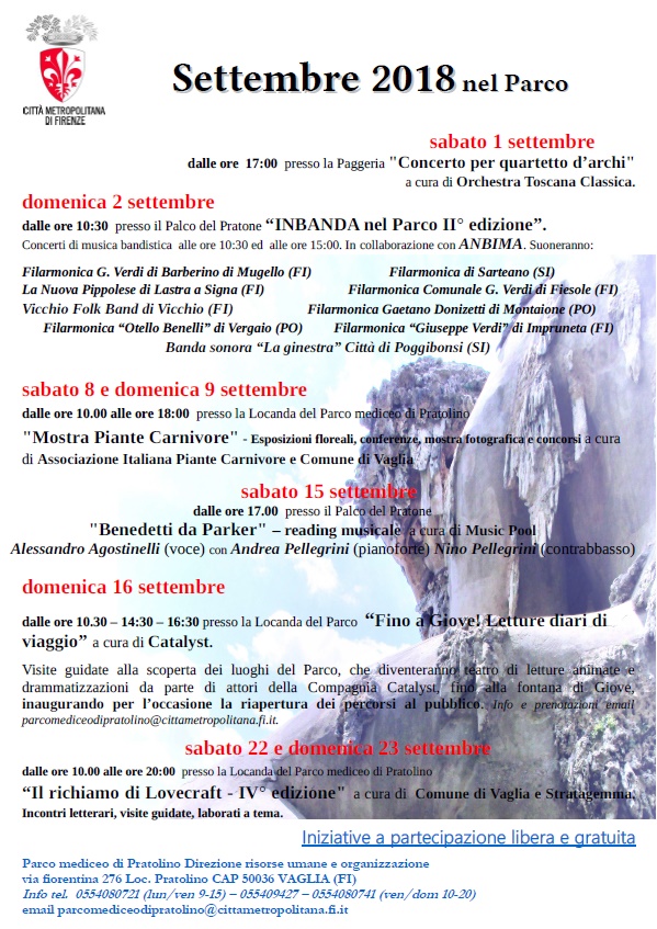 Parco di Pratolino, il calendario degli eventi per settembre 2018