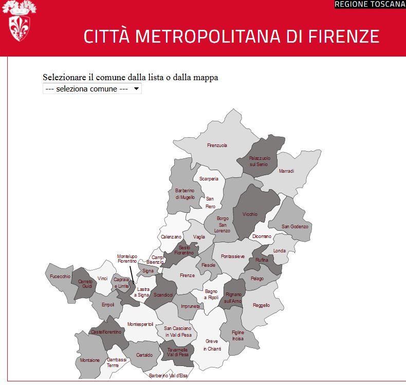 Mappa interattiva dei Comuni sul sito della Città Metropolitana di Firenze