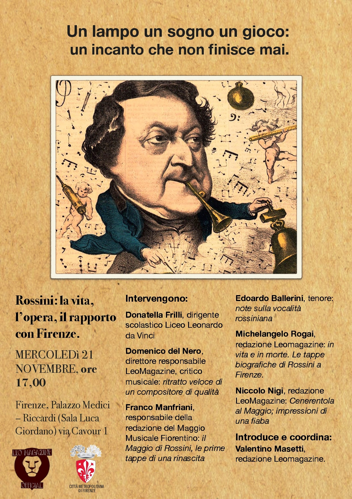 Locandina evento a Palazzo Medici Riccardi su Rossini 