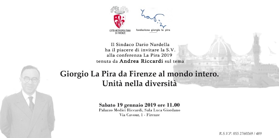 L'invito per la 'Lezione La Pira 2019', con Andrea Riccardi