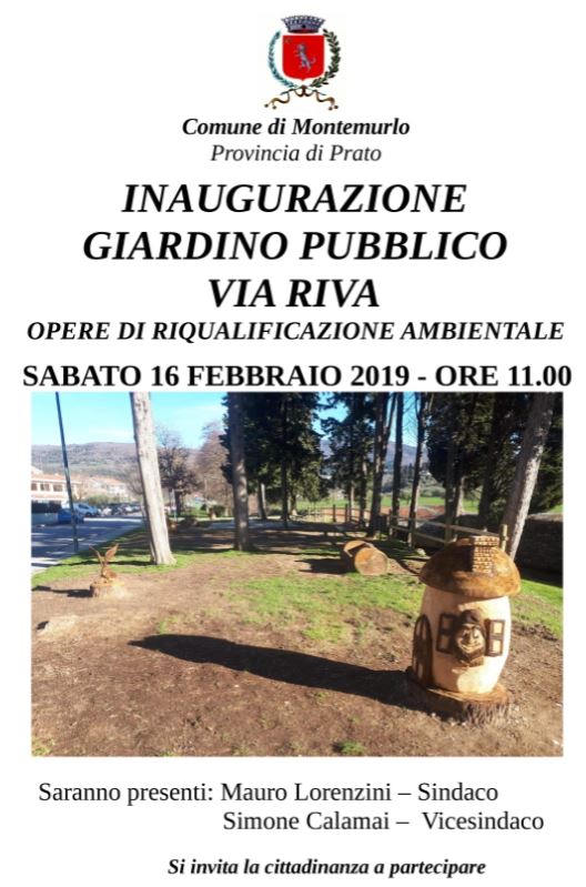 L'invito all'inaugurazione dei giardini di via Riva (foto da comunicato)