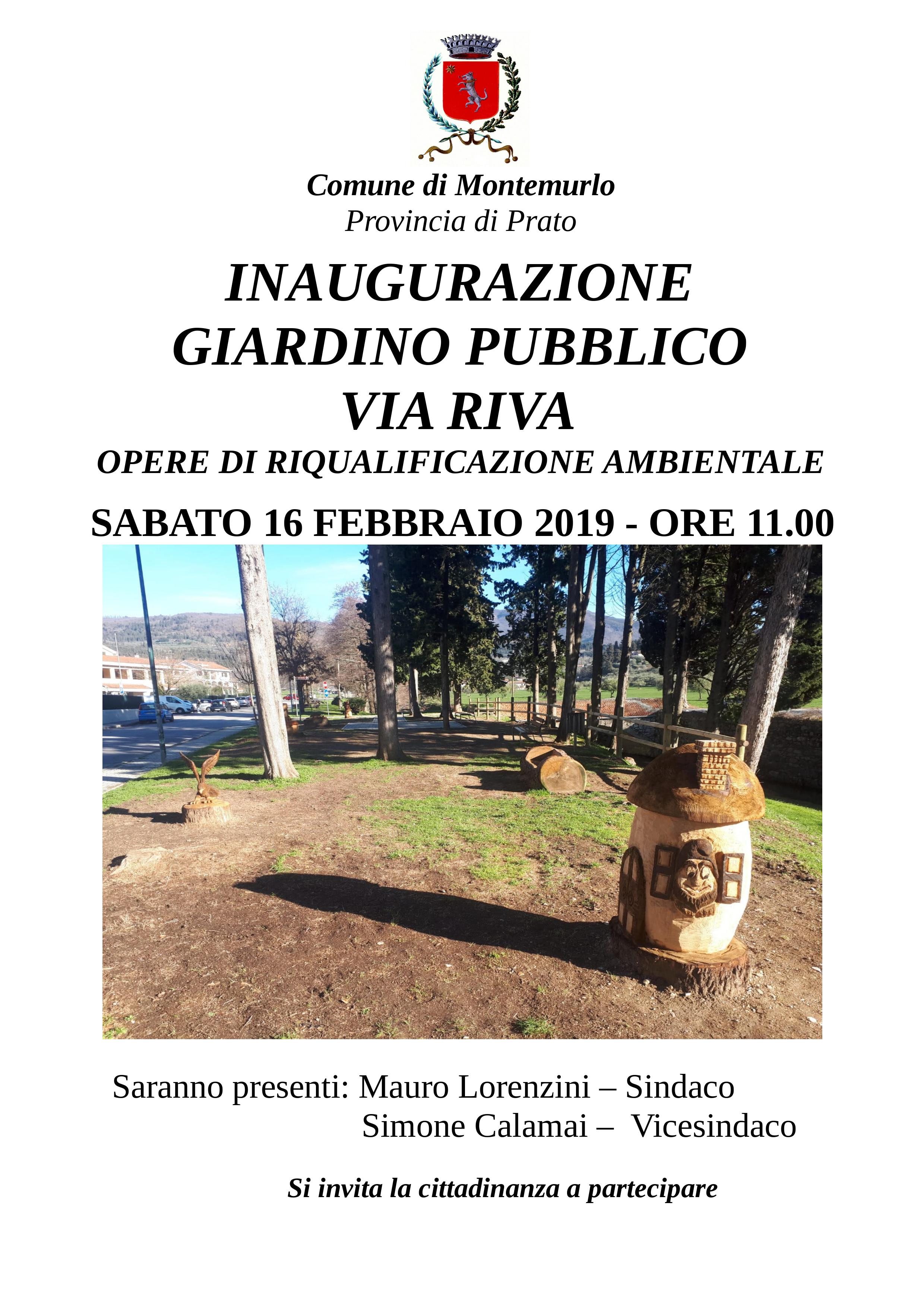 L'invito all'inaugurazione dei giardini di via Riva (foto da comunicato)