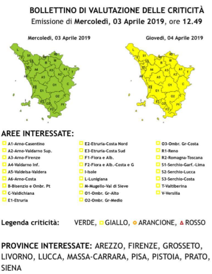  	Bollettino Meteo Allerta Gialla a Firenze (FonteComuneFirenze)