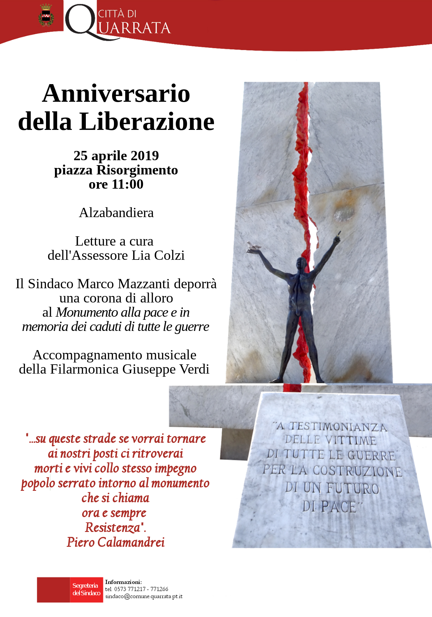 Quarrata celebra l’anniversario della Liberazione dell'Italia dal nazifascismo 