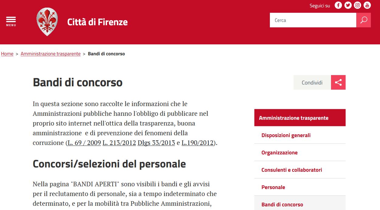 Amministrazione trasparente sul sito del Comune di Firenze