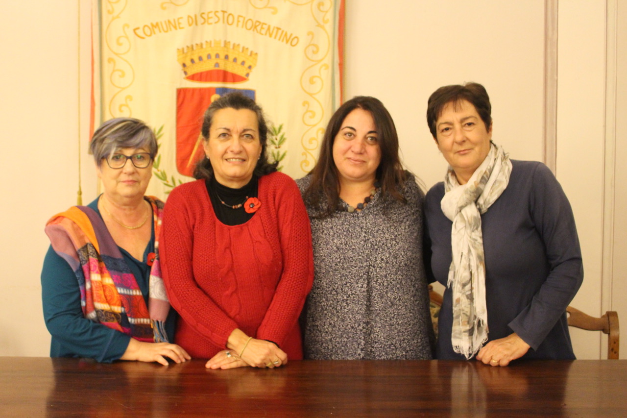 Da sinistra Carla Bonora (CGIL), Donatella Golini (ass. Pari opportunità), Paola Vecchiarino (UIL), Rossella Bugiani (CISL)