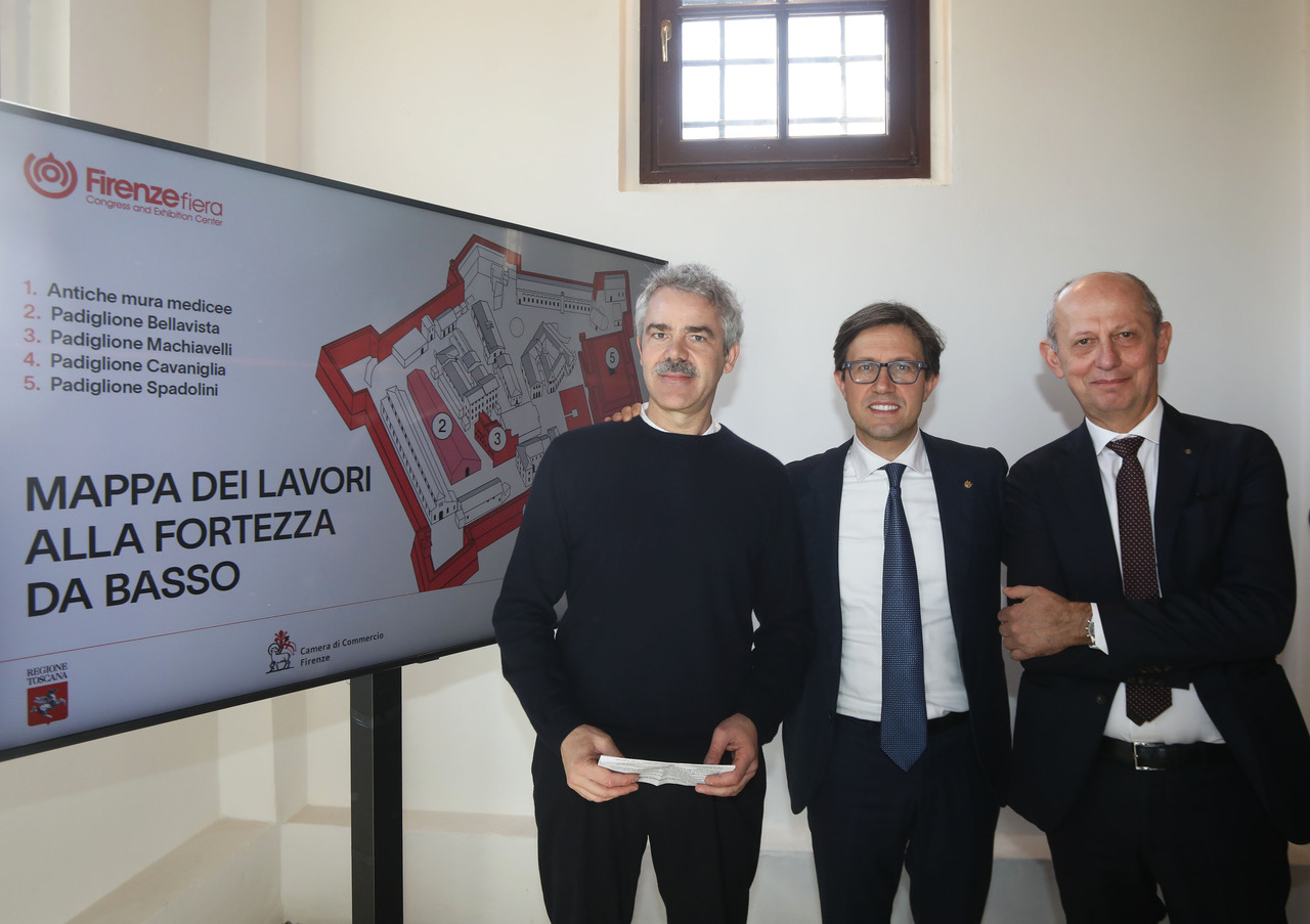 Bassilichi, Nardella e Ciuoffo alla presentazione dei lavori alla Fortezza da Basso (foto E. Ramerini, Cge foto)