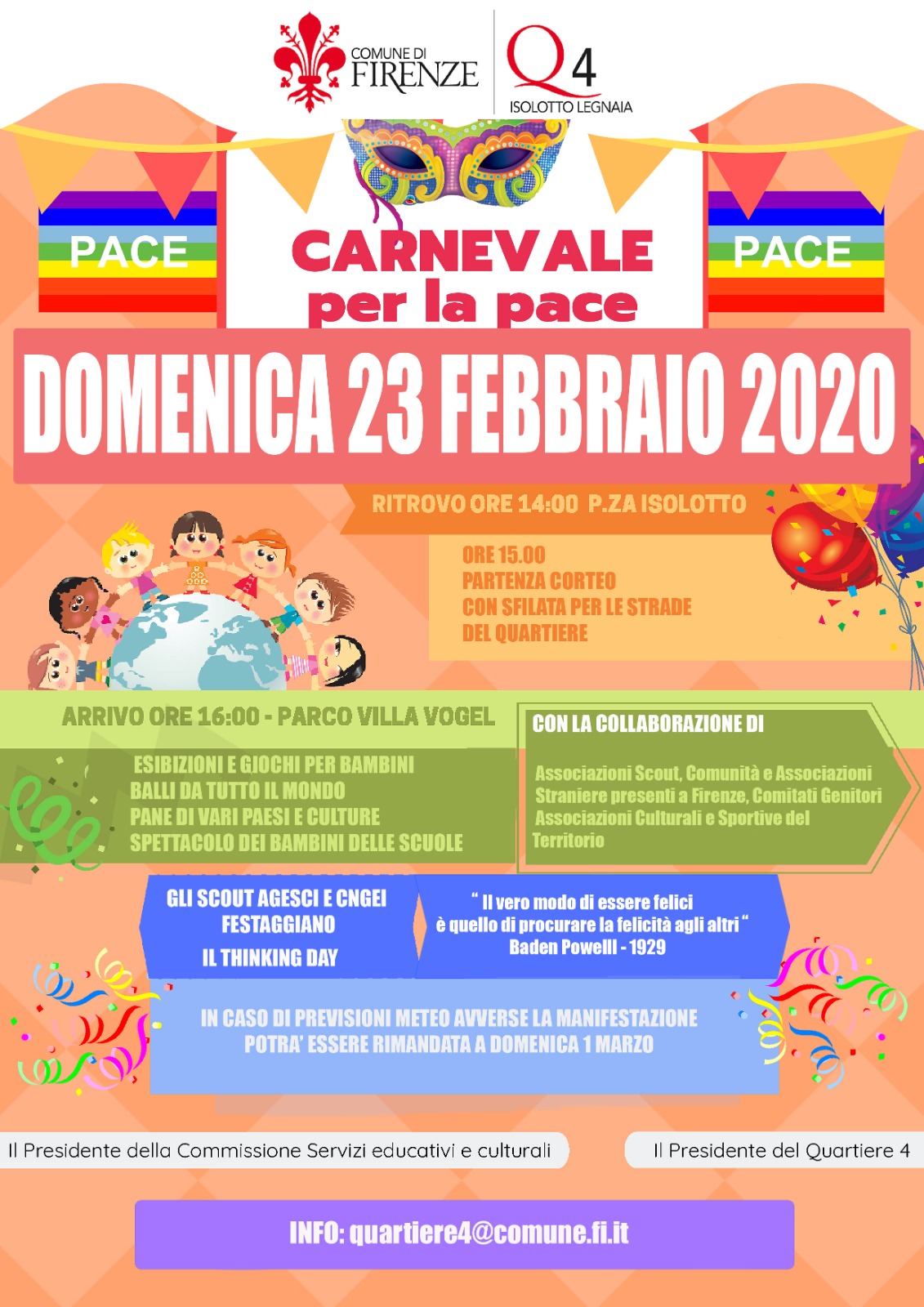 Locandina - Carnevale per la Pace 2020 del Quartiere 4 