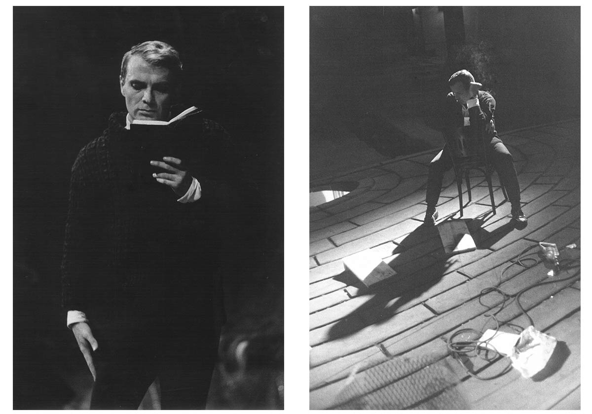 1963   Amleto,  regia e scene di Franco Zeffirelli, con Giorgio Albertazzi e Anna Proclemer, Teatro Eliseo di Roma - A sinistra Giorgio Albertazzi nel ruolo di Amleto e a destra Zeffirelli