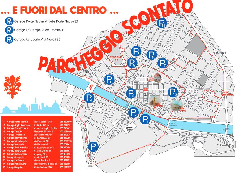 Mappa autorimesse a costo scontato a Firenze dal 2 giugno