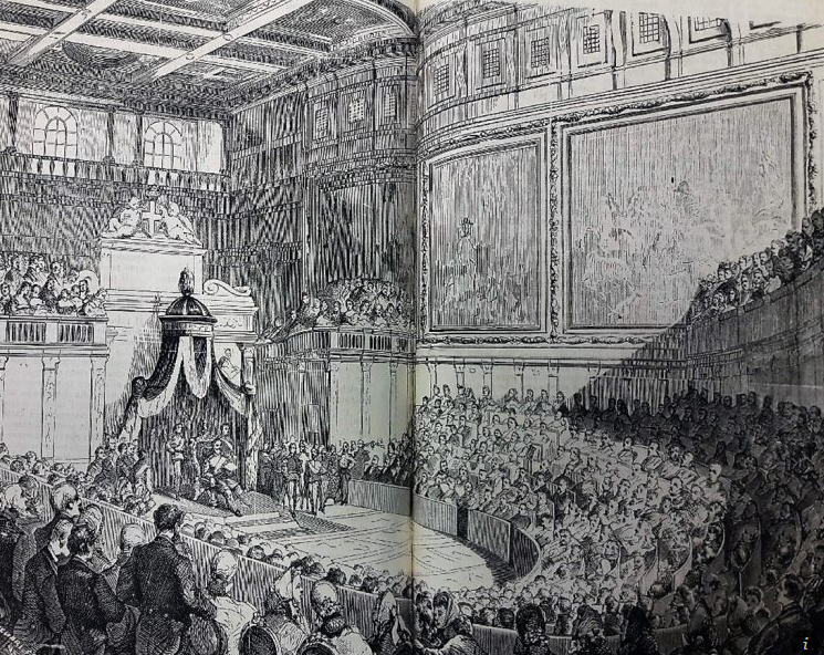 Il Parlamento nel Salone dei Cinquecento - da &quot;Il Giornale Illustrato&quot;, a. II, n.50, 16-23 dicembre 1865 in www.storiadifirenze.org (Immagine da Unifi magazine)