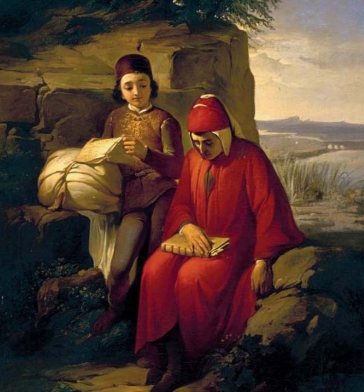 Annibale Gatti, Dante in esilio, olio su tela, 80x70cm ,1854