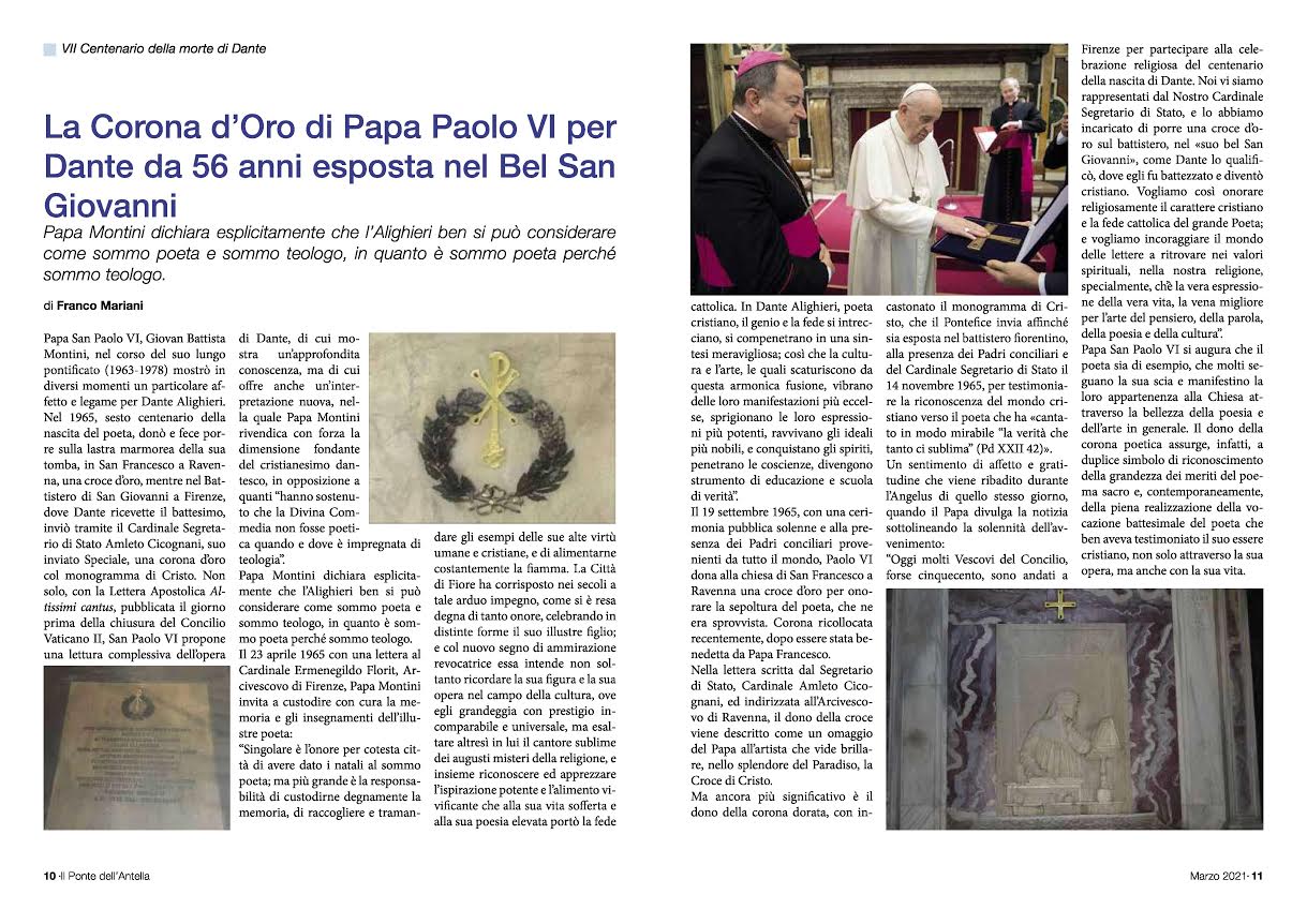 La corona d'oro di Papa VI per Dante Alighieri - articolo