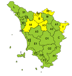 Codice giallo per ghiaccio (Fonte immagine Centro Funzionale Regione Toscana)