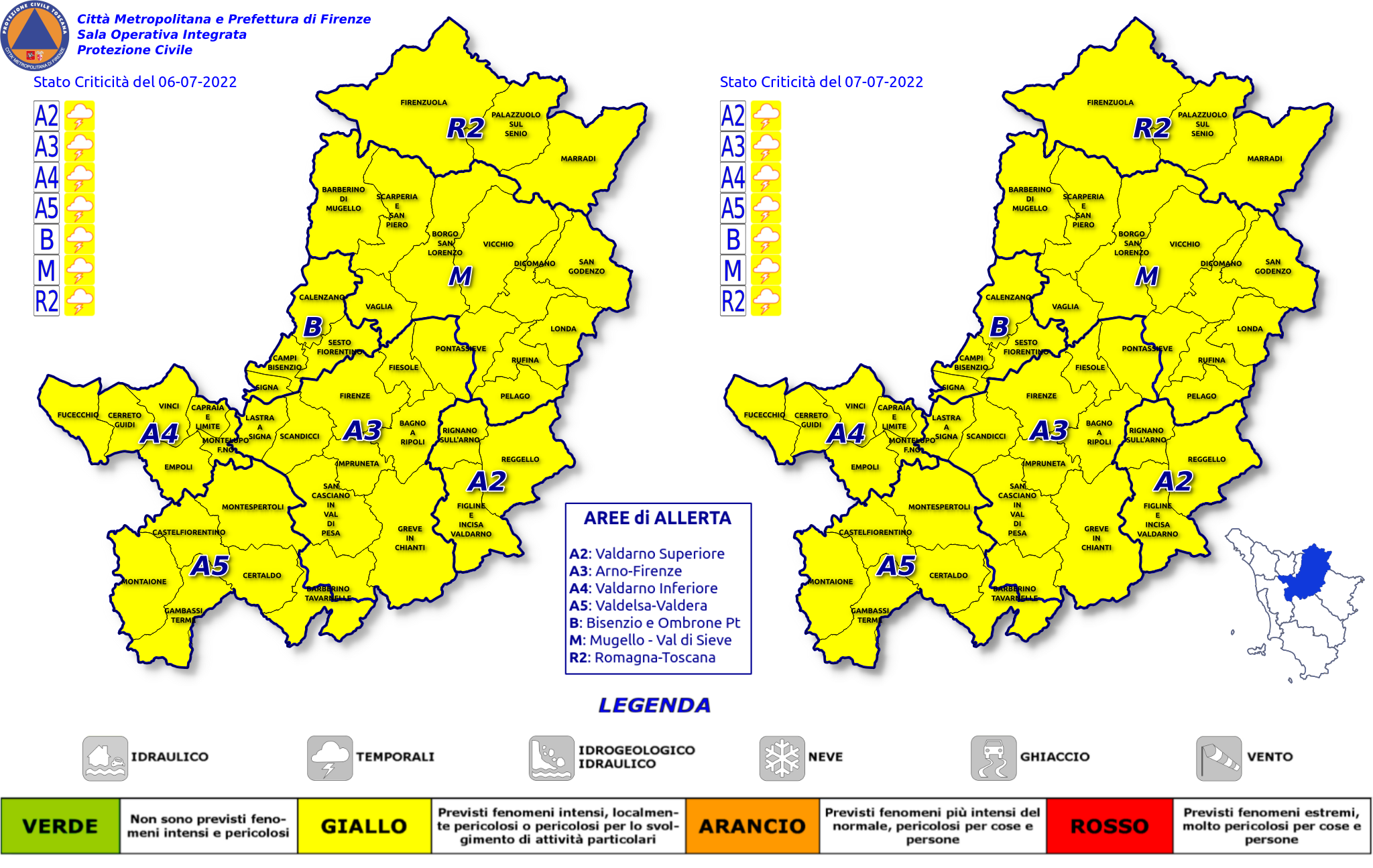 Codice giallo temporali forti (Fonte immagine Protezione Civile Citt Metropolitana di Firenze)