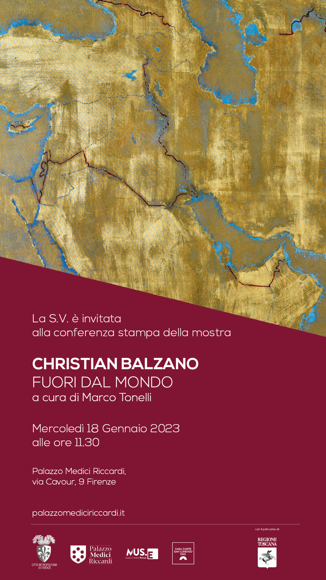 L'invito per la conferenza stampa di presentazione e inaugurazione della mostra di Christian Balzano