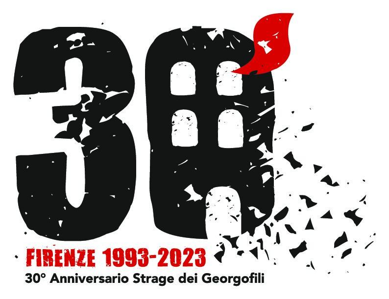 Il logo dell'anniversario della strage. Sotto, un momento della conferenza stampa in Sala Pegaso