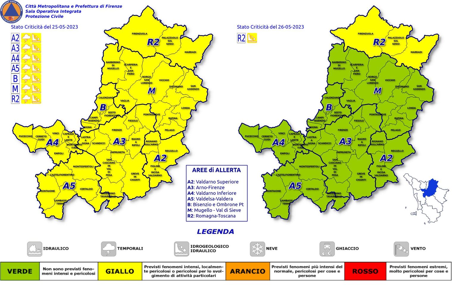 Situazione meteo Città Metropollitana di Firenze