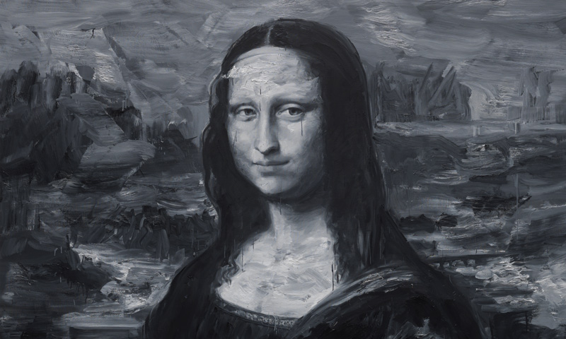 Yan Pei-Ming, Les Funérailles de Monna Lisa (det.), 2009. Photo André Morin © Yan Pei-Ming, ADAGP, Paris, 2023 (https://www.palazzostrozzi.org/archivio/mostre/yan-pei-ming/)