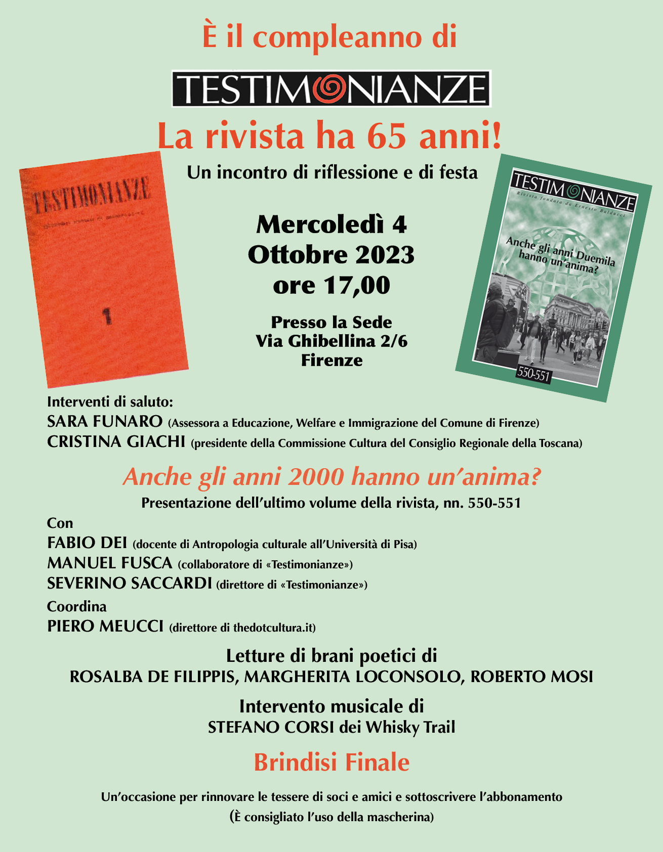 Festa per i 65 anni di 'Testimonianze'
