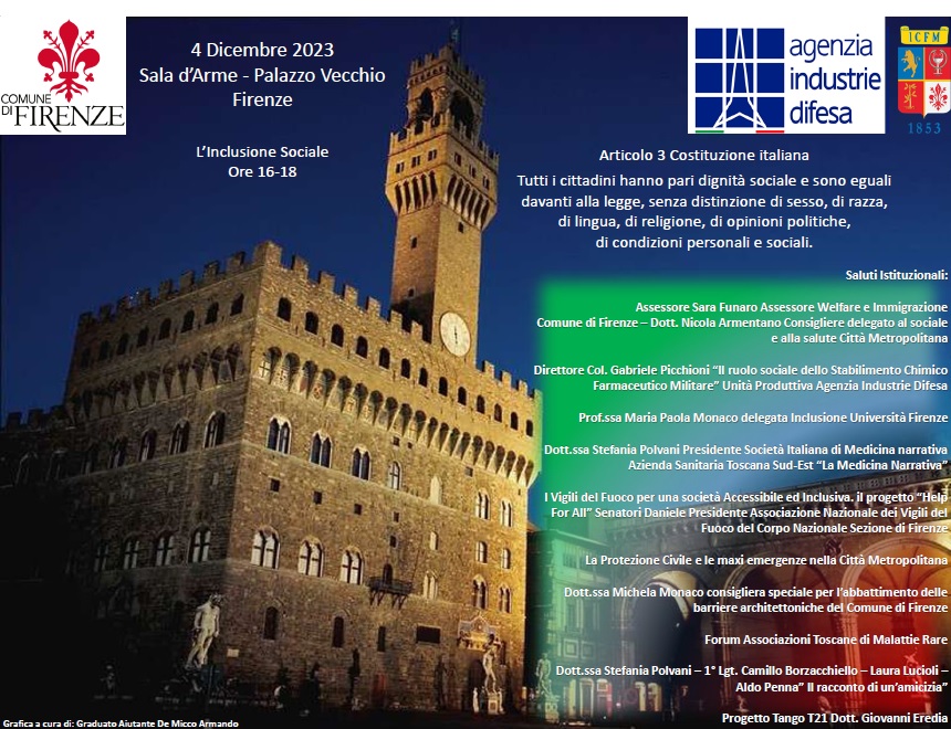 Linclusione sociale al centro dell'incontro del 4 dicembre in Palazzo Vecchio