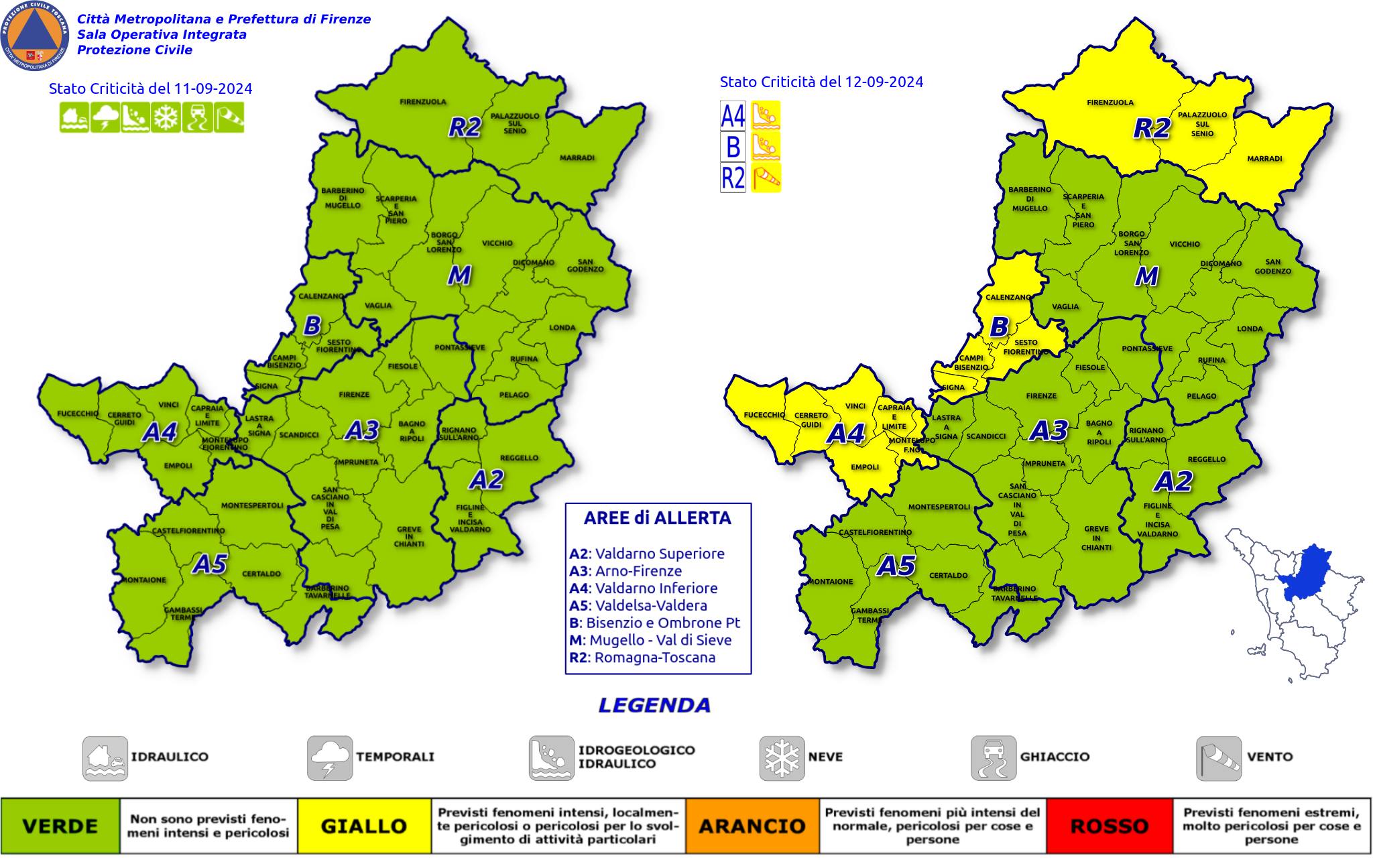 Codice giallo rischio idrogeologico-idraulico e vento