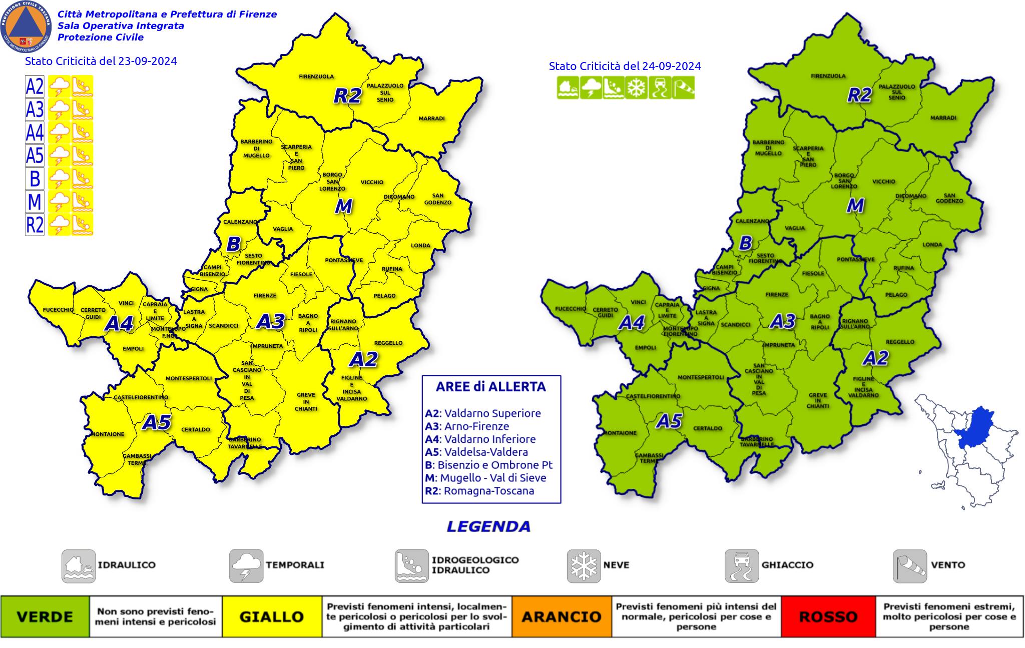 Allerta meteo codice giallo (Fonte immagine PC Citt Metropolitana di Firenze)