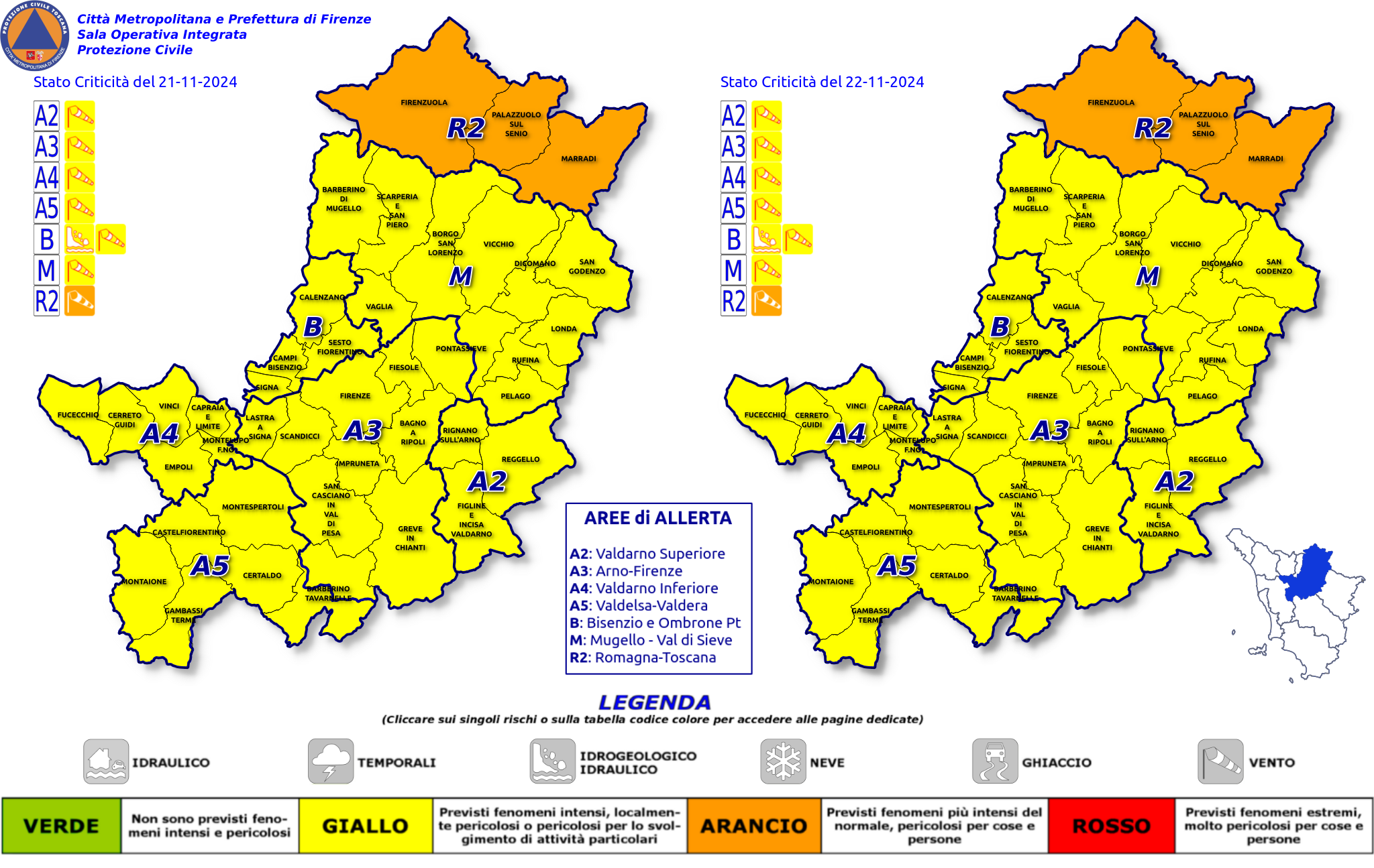 Segnalazione della Sala di Protezione civile della Città Metropolitana di Firenze