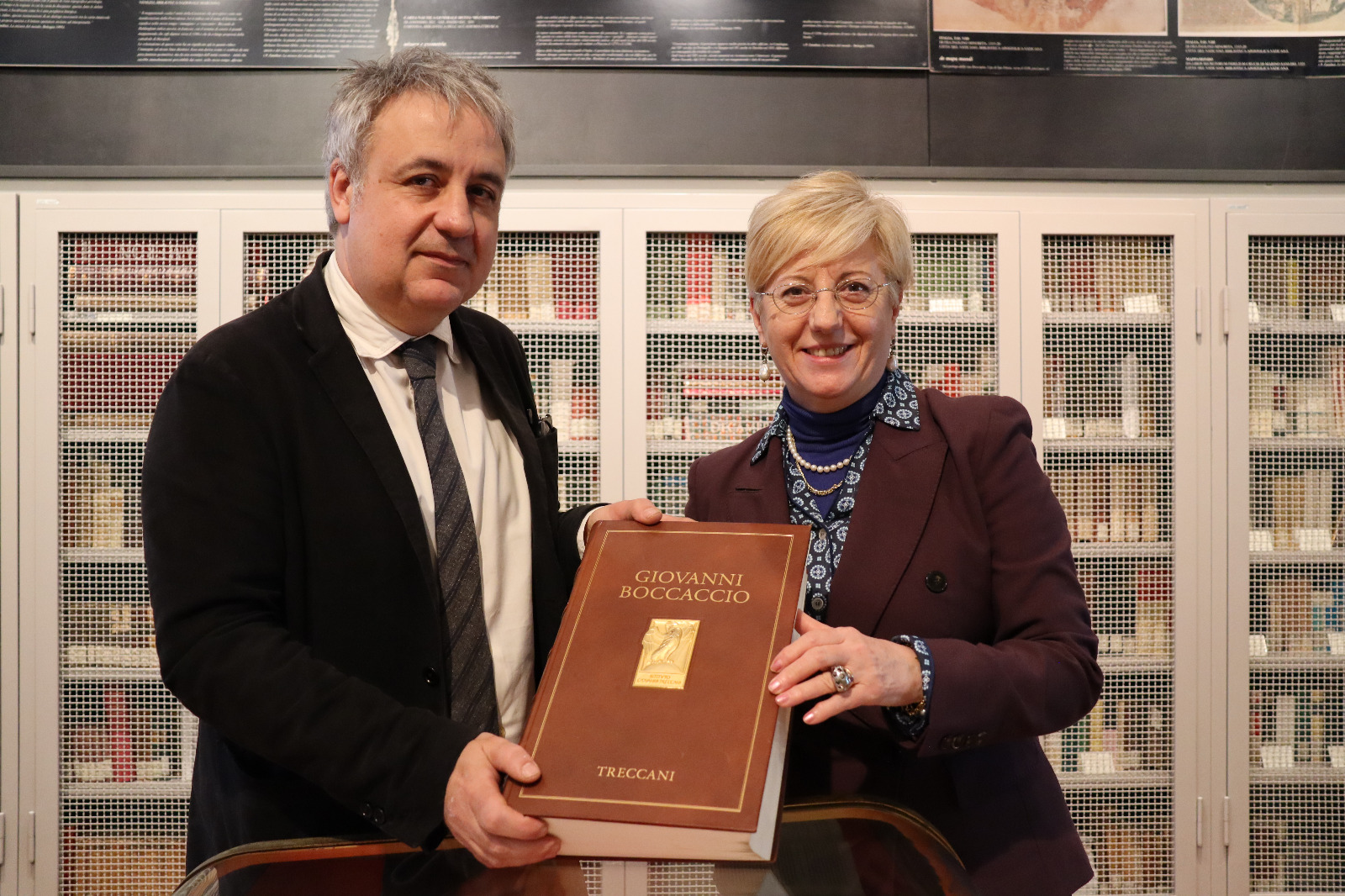 prof.ssa Giovanna Frosini presidente e prof. Maurizio Fiorilla vicepresidente Ente Boccaccio 25.03.25