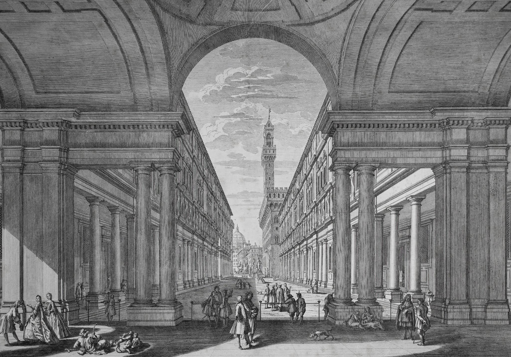 Gli Uffizi in una stampa del Settecento (Fonte immagine comunicato Gallerie degli Uffizi)