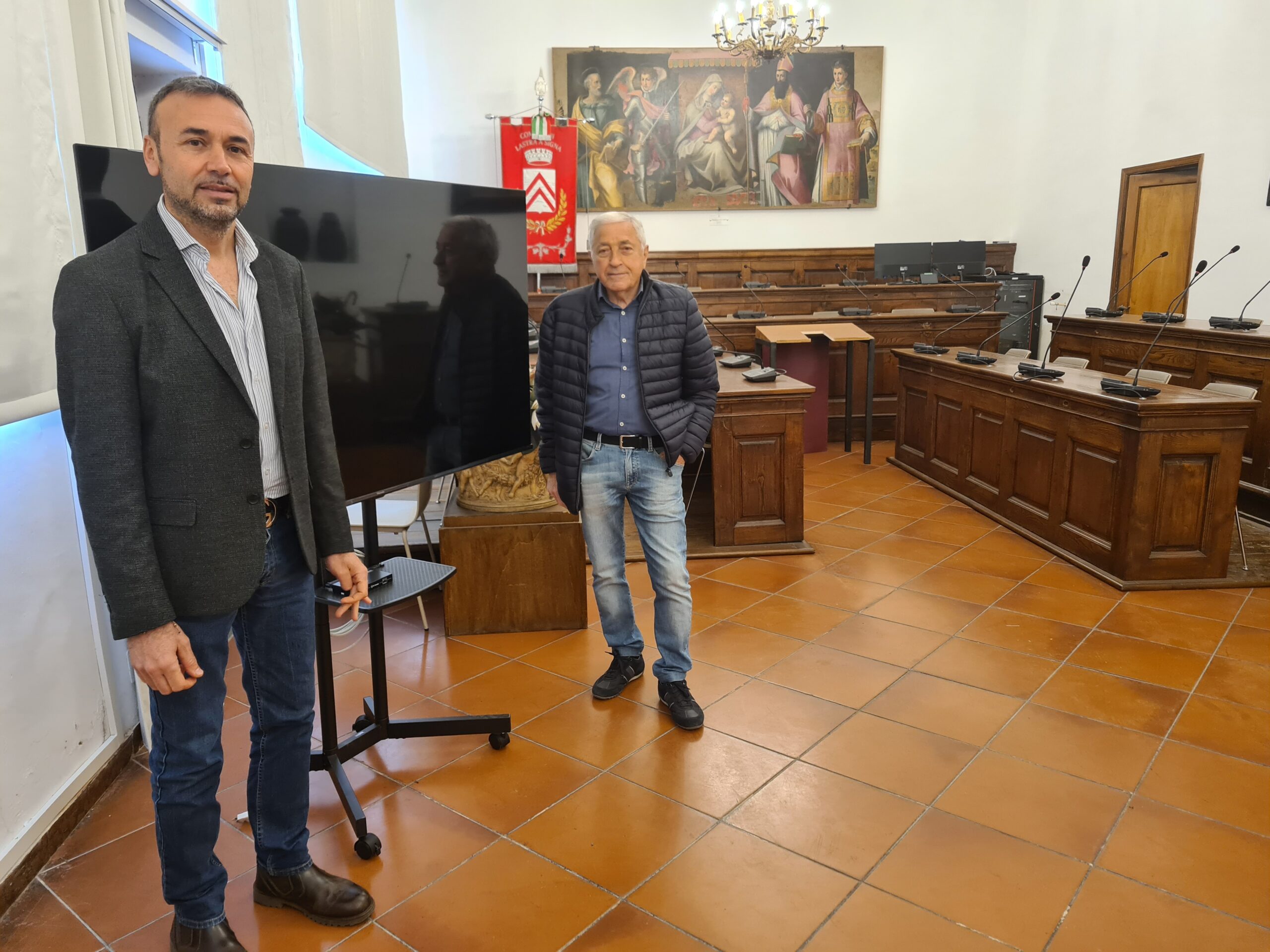 Rinnovo Sala Consiliare del comune di Lastra a Signa - Nell'immagine il sindaco Caporaso e il presidente del consiglio comunale Milanesi