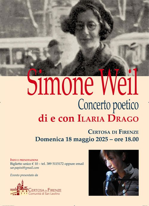 Locandina concerto poetico per Simone Weil alla Certosa di Firenze 
