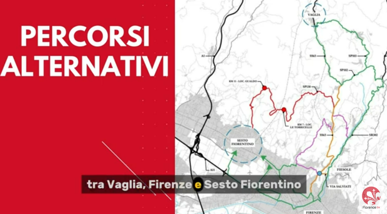 SP130 di Monte Morello. Lavori al via a seguito degli eventi franosi legati al maltempo del 14 marzo  (Frame video Florence Tv) 