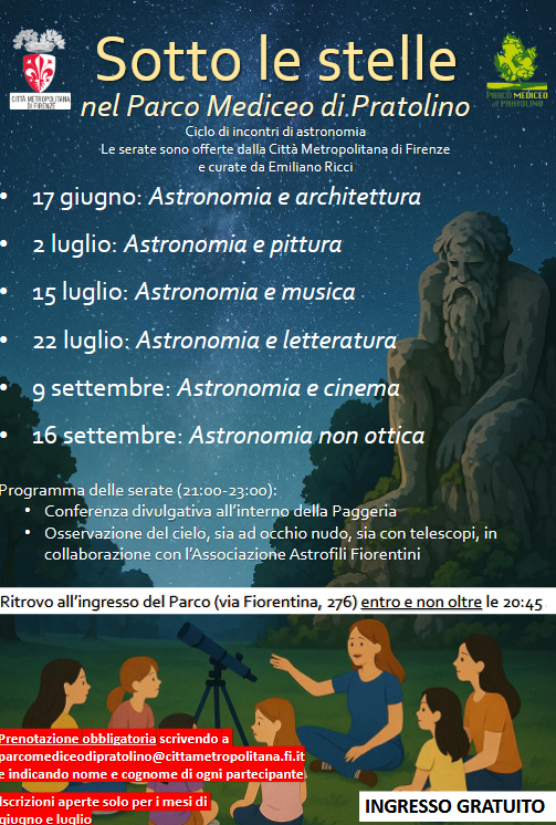 Locandina Ciclo di incontri di astronomia al Parco di Pratolino