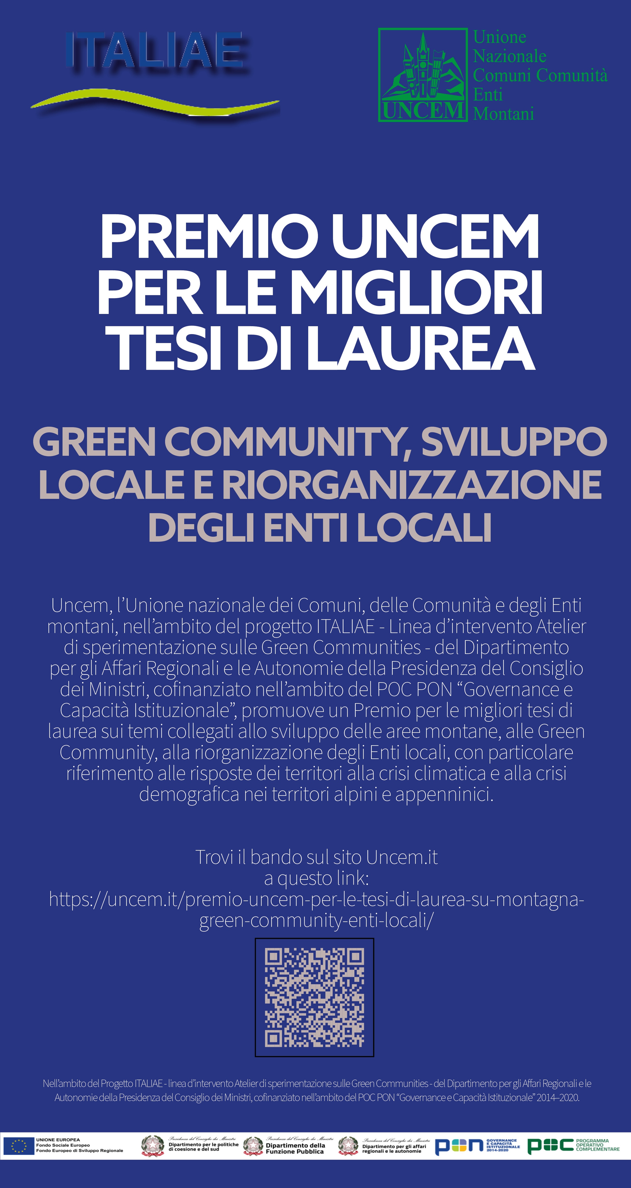 Premio Uncem per le tesi di laurea su montagna e Green Community