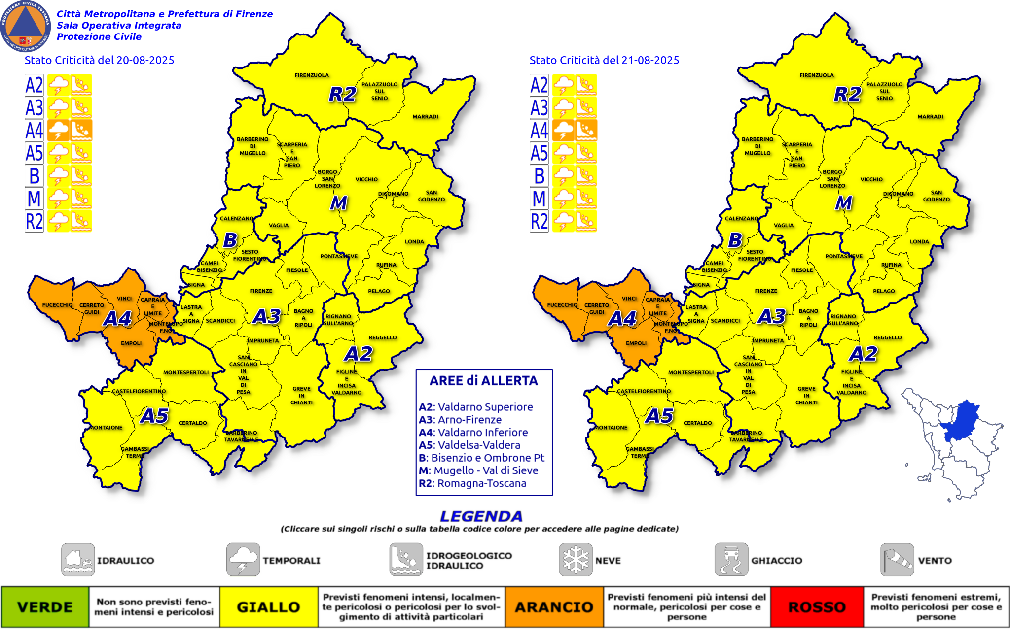 Nuova allerta meteo per forti temporali e rischio idrogelogico 20 e 21 agosto 2025