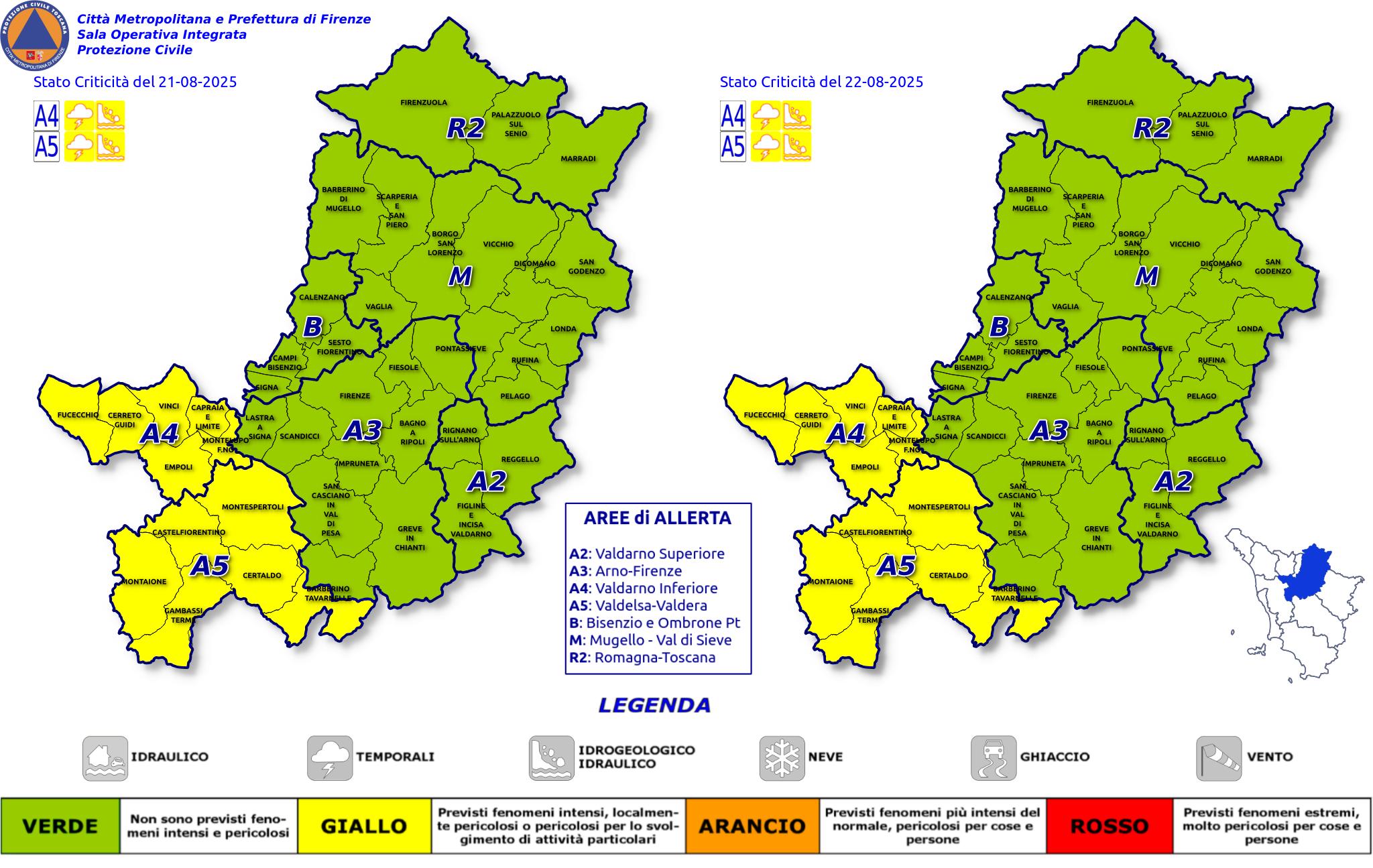 Nuovo avviso di allerta meteo 21 - 22 agosto 2025