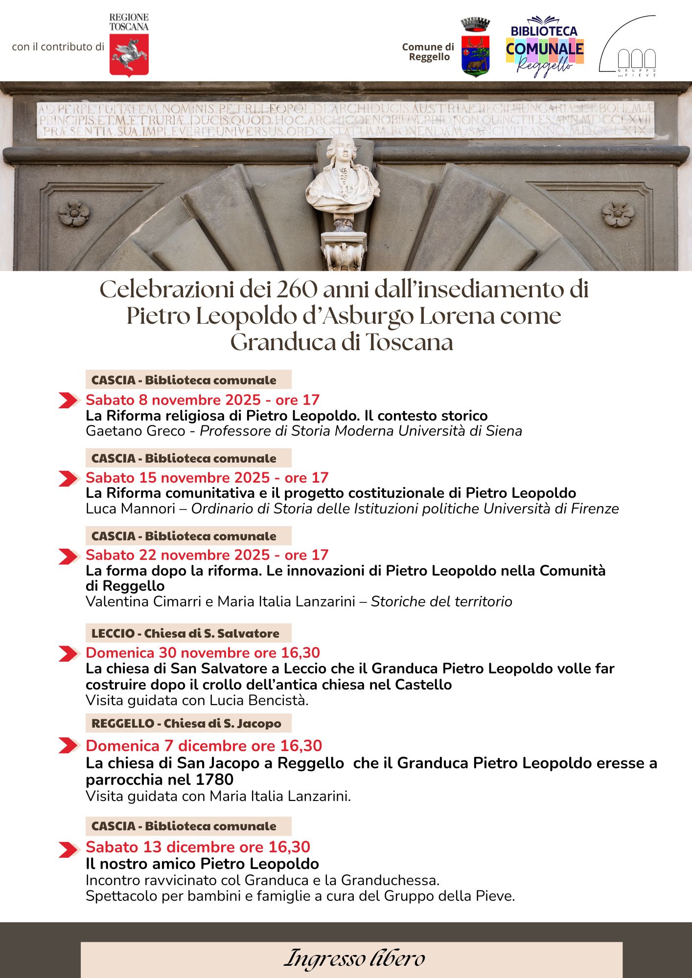 Reggello - Granduca Leopoldo, le iniziative