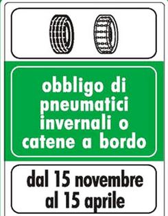Obbligo di Pneumatici invernali o catene a bordo 