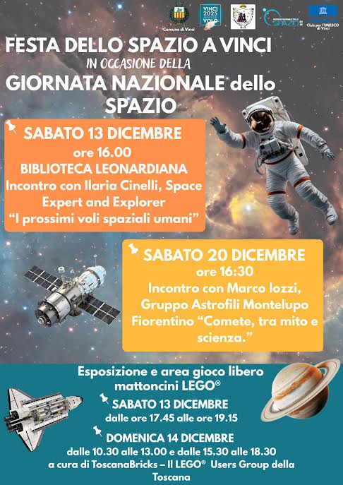 Festa dello spazio, a Vinci si continua a volare con Ilaria Cinelli, il Gruppo Astrofili di Montelupo e ToscanaBricks