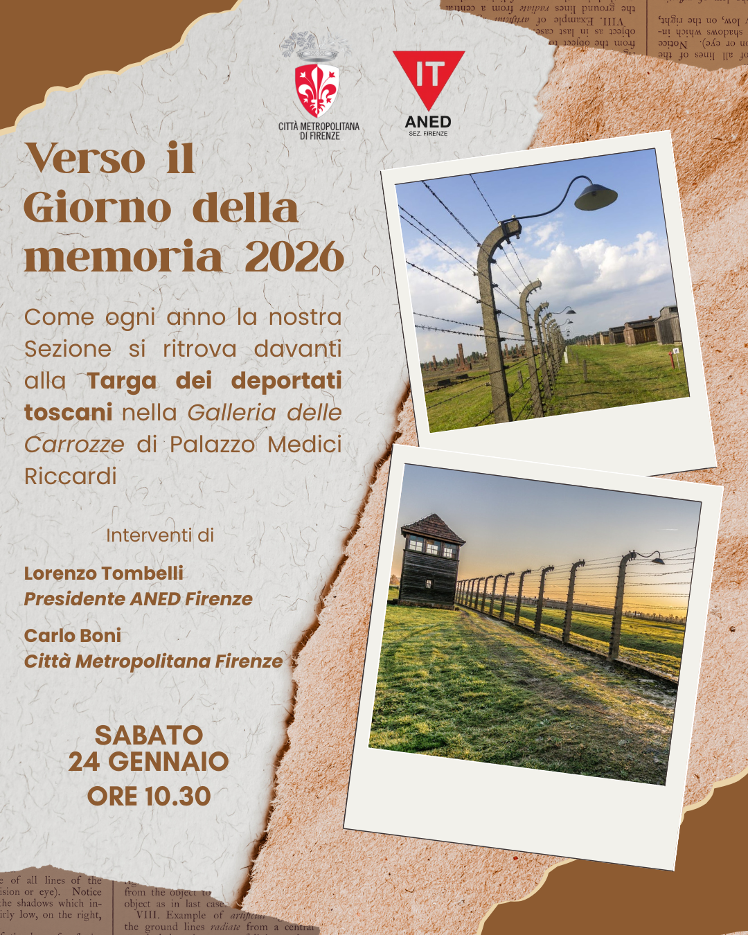 Locandina Giorno della Memoria 2026 alla Galleria delle Carrozze di Palazzo Medici Riccardi di Firenzea