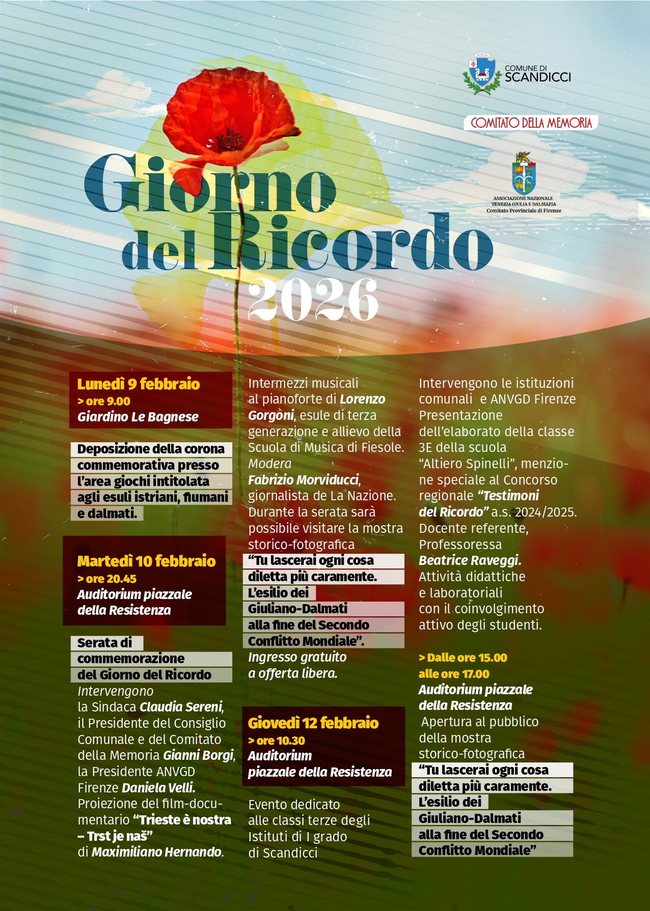 Locandina Giorno del Ricordo 2026 a Scandicci 