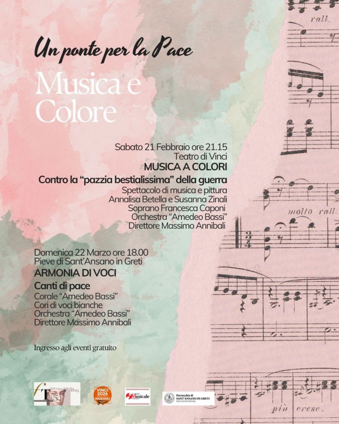 Vinci. Festa della Toscana, un’Armonia di voci per il secondo appuntamento di “Un ponte per la pace”