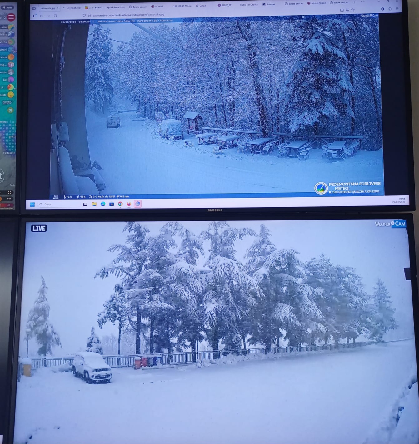 Neve sulle strade metropolitane (dagli schermi di monitoraggio della Protezione civile)