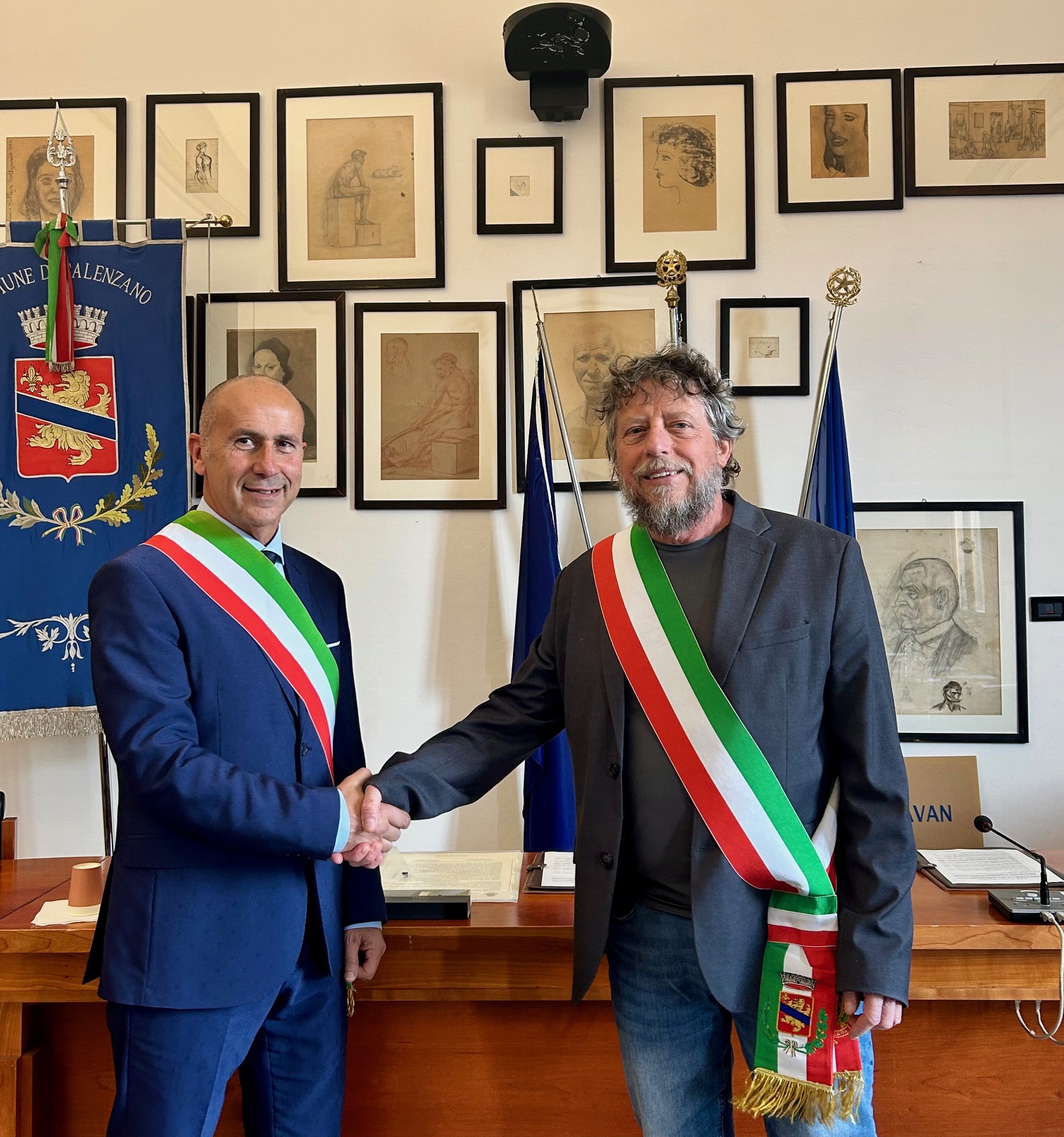 Nella foto i sindaci Verona e Carovani; nella foto della conferenza stampa, da sinistra: Pardini, Verona e Carovani