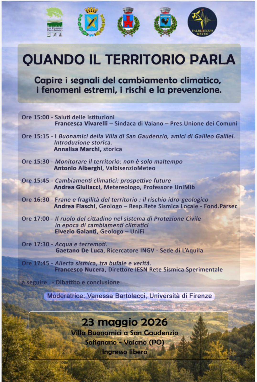 Giuliacci in Val di Bisenzio per parlare di cambiamento climatico, frane e rischio sismico