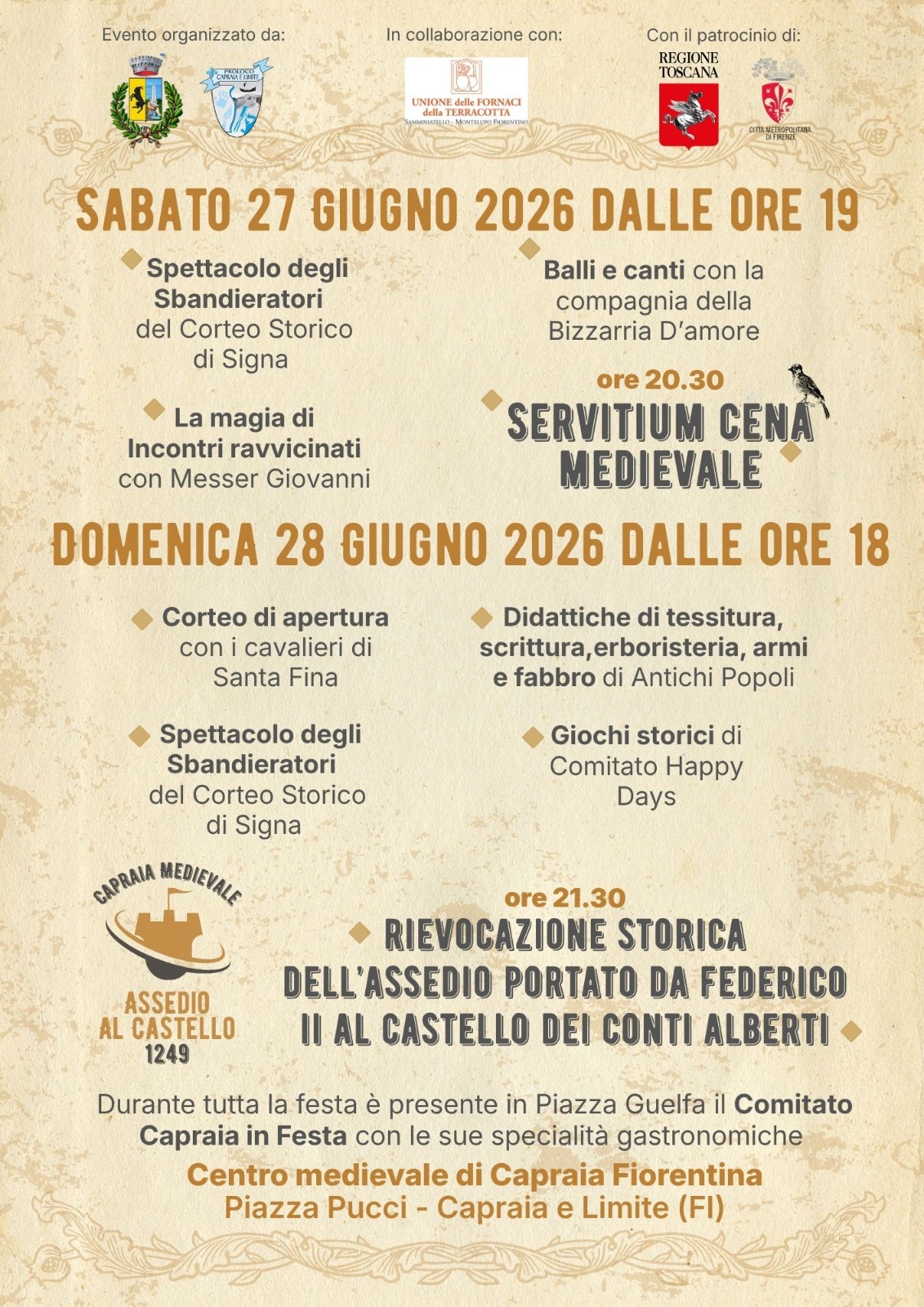 progamma completo della Festa Medievale di Capraia e Limite